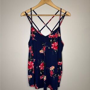 Papermoon Floral Strappy Back Knit Tank Navy Size XL (NWT)